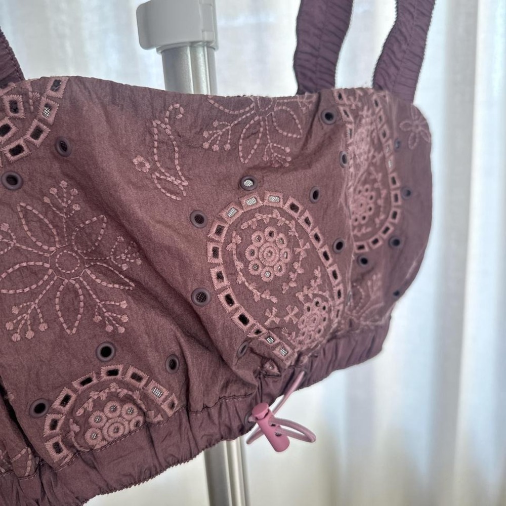 NWOT Free People Nylon Eyelet Embroidered Lilac Purple Athletic Sports Bra - Picture 6 of 8